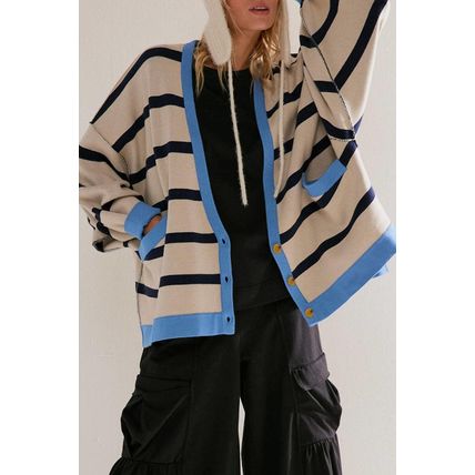 White Colorblock Drop Shoulder Buttoned Loose Cardigan