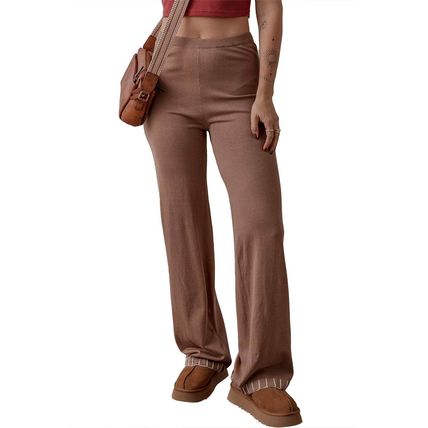Straw Yellow High Waist Straight Leg Knitted Pants