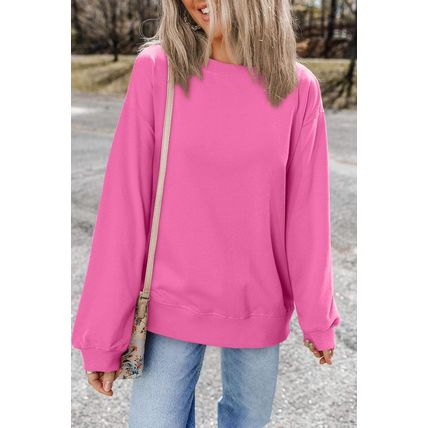 Bonbon Plain Drop Shoulder Crewneck Pullover Sweatshirt