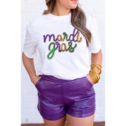 White Sequin mardi gras Graphic Plus Size T Shirt