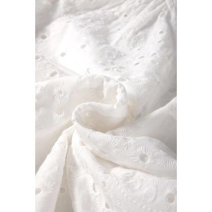White Eyelet Embroidered Puff Sleeve V Neck Blouse