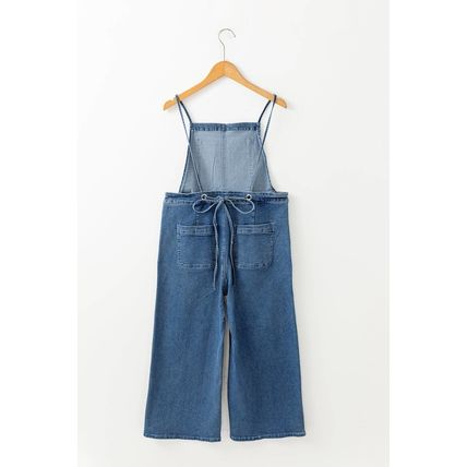 Dusk Blue Adjustable Tie Straps Cropped Wide Leg Denim Overalls