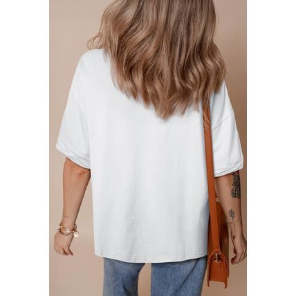 White Sequin stars & stripes Graphic Drop Shoulder Loose T Shirt