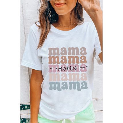White mama Lettering Printed Crew Neck Tee