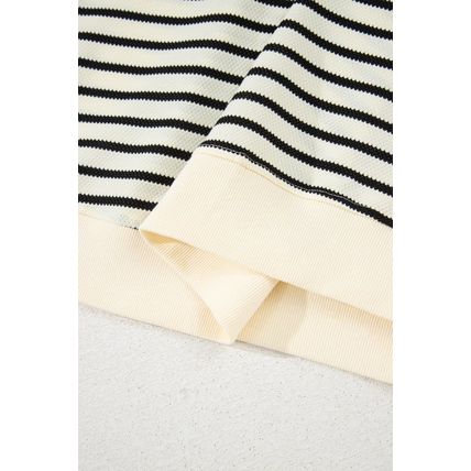 Black Stripe Eyelet Trimmed Ruffled Short Sleeve Plus Size Top