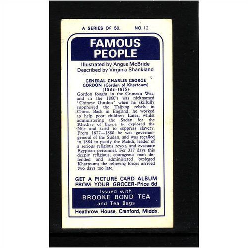 Brook Bond Famous People Gereral Charles George Gordon Card No 12 Mint