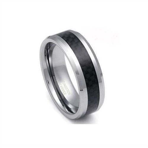 8MM Men's Polished Black Carbon Fiber Center Tungsten Ring Size 12