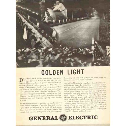 general electric 1936 duanesburg ny golden light highway vintage ad