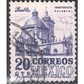 Mexico 1950 - SG877e - 20c blue - Puebla Cathedral - used