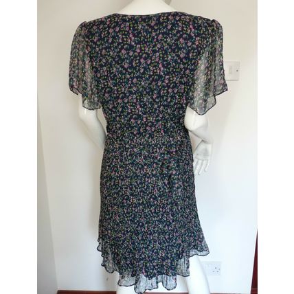 Pepper Tree Womens Blue Floral Pleated V Neck Dress Various Sizes