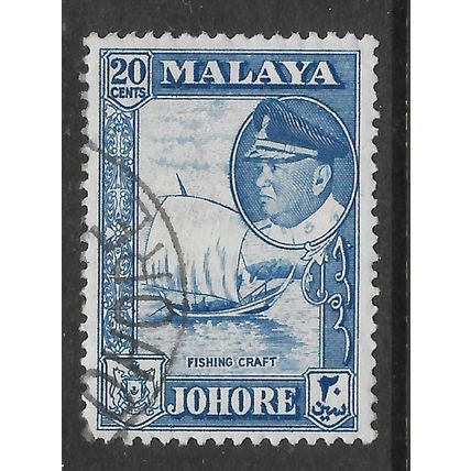 MALAYSIA JOHORE 1960 20c BLUE FISHING PRAU SG 161 FINE USED#
