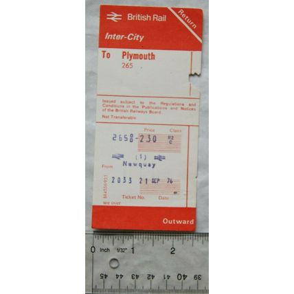 1976 ticket British Rail Inter-City return Newquay / Plymouth 265