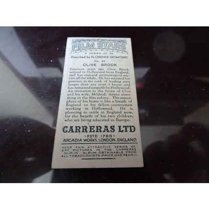 1936 Carerras Film Stars Card # 37 of 50 Clive Brook Very Good (3)