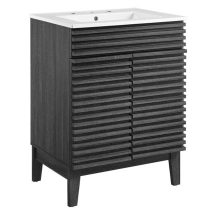 23.5" Mid-Century Bathroom Vanity Black, White, Gray, Oak Laminate Tapered Legs