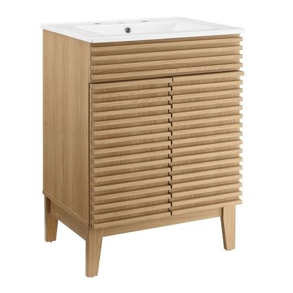23.5" Mid-Century Bathroom Vanity Black, White, Gray, Oak Laminate Tapered Legs