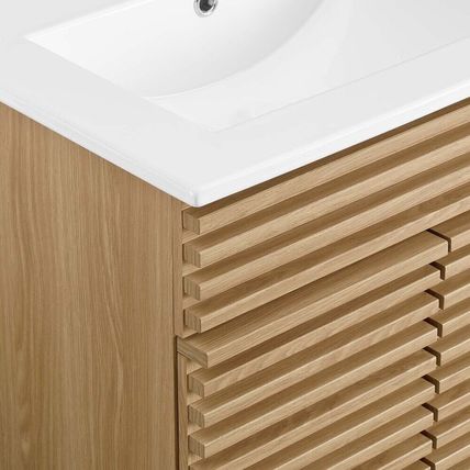 23.5" Mid-Century Bathroom Vanity Black, White, Gray, Oak Laminate Tapered Legs