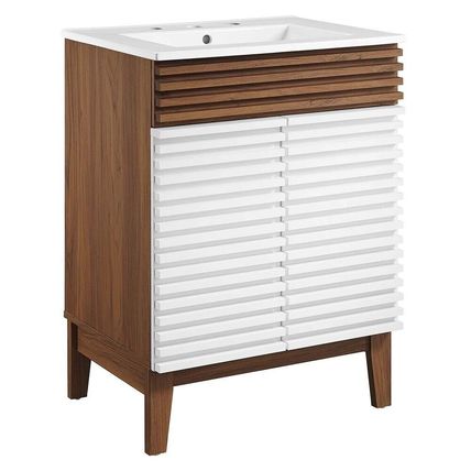 23.5" Mid-Century Bathroom Vanity Black, White, Gray, Oak Laminate Tapered Legs