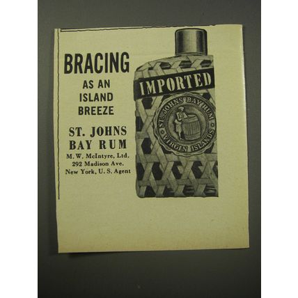 1955 St. Johns Bay Rum Ad - Bracing as an Island Breeze