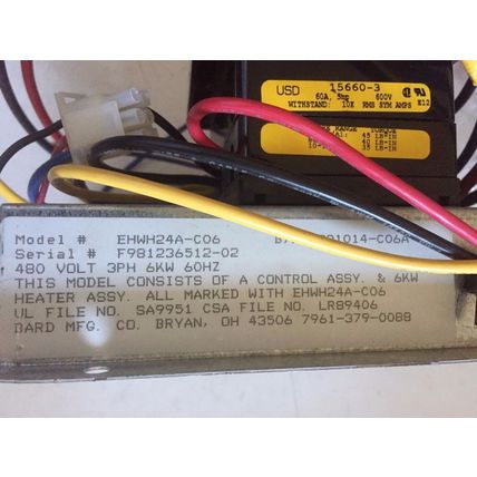 USD 15660,60A-600,BARD EHWH24A-C06,15660-3,8402-095 HEAT PUMP HEAT STRIP BASE,EQ