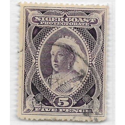 NIGER COAST 1894 QV 5d NEAT CANCEL OIL RIVER NO WMK USED
