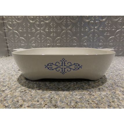 Corning Blue Filligree Scroll Browning Skillet Microwave Casserole