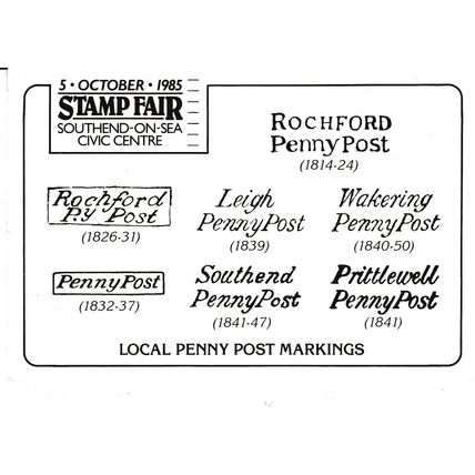 Southend Stamp Fair 1985 Postmarks Postcard special cancel typed VGC