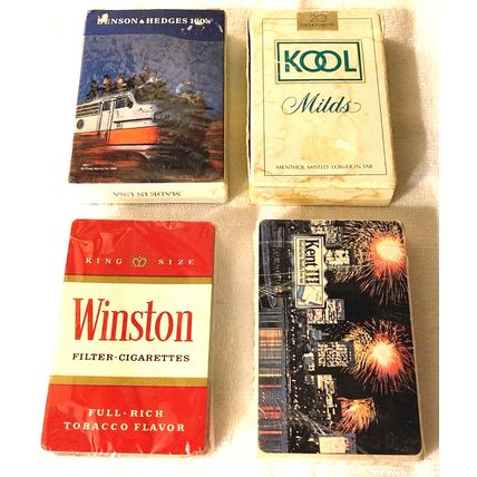 4 Vintage Decks Cigarette Playing Cards Kent III Winston Kool Benson & Hedges