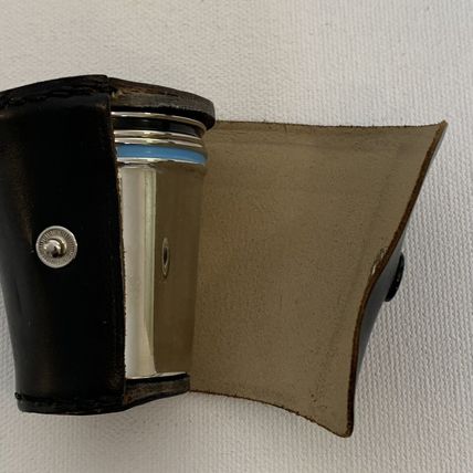 4 VINTAGE Metal German Nesting Shot Glasses Cups Set Black Leather Travel Case