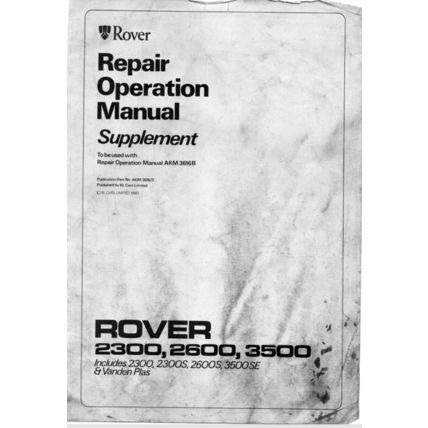 Rover 2300 2600 3500 And Vanden Plas Repair Operation Manual Supplement 1980 PDF