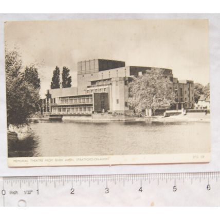 old postcard Memorial Theatre from river, Stratford on Avon