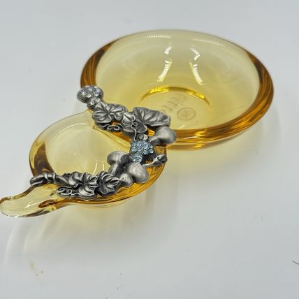 Vintage Tittot Art Glass Amber Pewter Accents Harvest Bounty Jewelry Tray