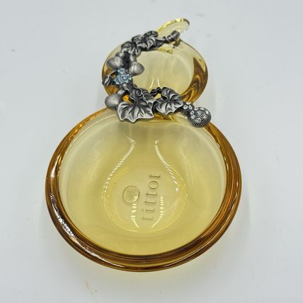 Vintage Tittot Art Glass Amber Pewter Accents Harvest Bounty Jewelry Tray