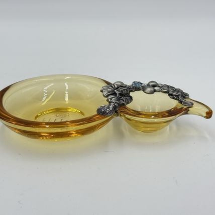 Vintage Tittot Art Glass Amber Pewter Accents Harvest Bounty Jewelry Tray