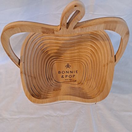 BONNIE & POP WOOD BOWL Wooden Collapsible Apple shaped Veggie Fruit Basket