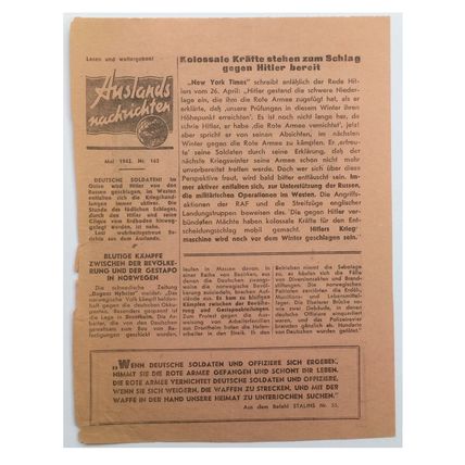 Original WW2 Russian/Soviet Air Drop Leaflet. - Code 1290. - 1942.