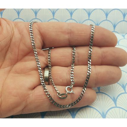 Vintage Italian 925 Sterling Silver Short 14" Curb Chain Choker Necklace