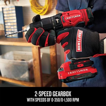CRAFTSMAN V20 Cordless Hammer Drill Kit, 1/2 Inch, 2 Batteries and Charger Inclu