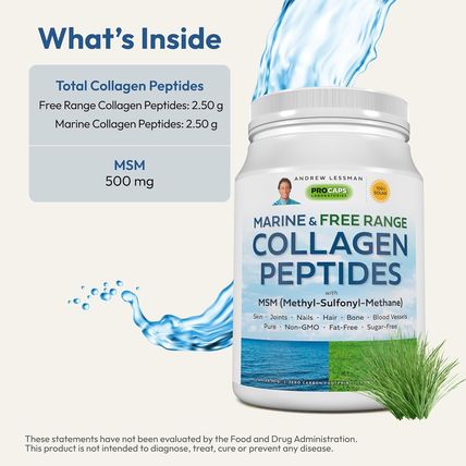 ANDREW LESSMAN Marine, Free Range Collagen Peptides Powder and MSM 60 Servings -