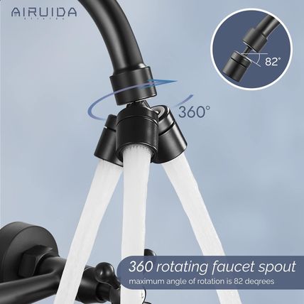 Airuida Wall Mount Kitchen Faucet Matte Black 8 Inch Center Wall Mount Faucet Ki