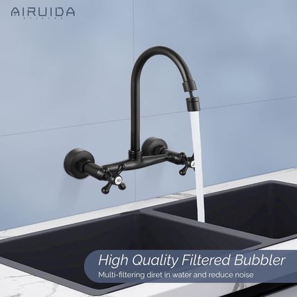Airuida Wall Mount Kitchen Faucet Matte Black 8 Inch Center Wall Mount Faucet Ki
