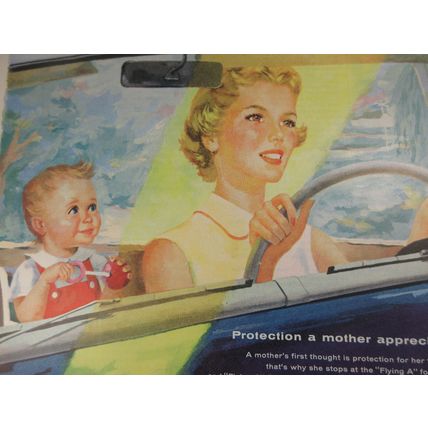 Vintage Print Ad 1956 Flying A Ethyl Veedol 10-30 Motor Oil Mother Child in Car