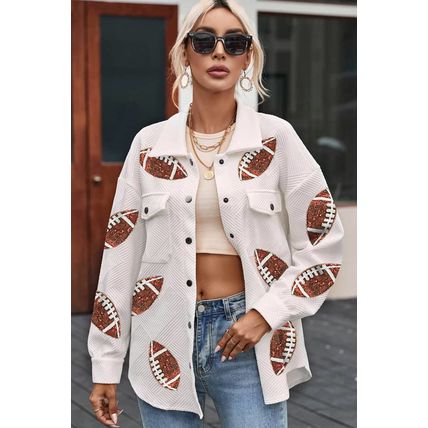 Beige Bubble Gum Texture Sequined Football Shacket