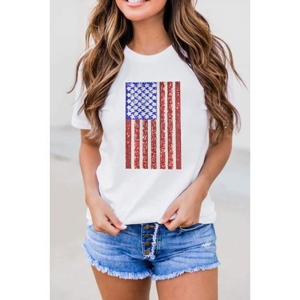 White Shimmery Flag Graphic Tee