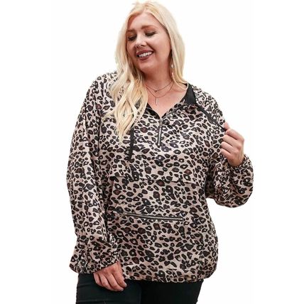 Plus Size Active Leopard Print Hoodie