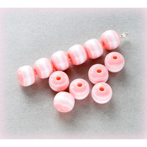 15 no Candy Stripe Pink Acrylic 8 mm Round Beads Jewellery Making 2328