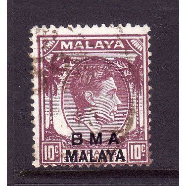 MALAYSIA STRAITS SETTLEMENTS BMA 1945 SG 8a 10c PURPLE FINE USED