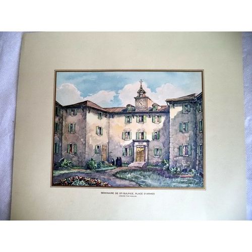 Vintage Paul Caron print Seminaire St Sulpice Montreal art Lithograph painting