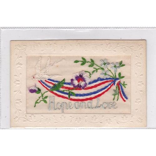 Patriotic Silk Postcard Showing Flowers Hope And Love (SIL526)