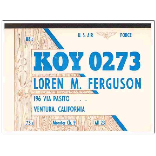 koy-0273 loren ferguson ventura calif 1960s cb qsl vintage postcard