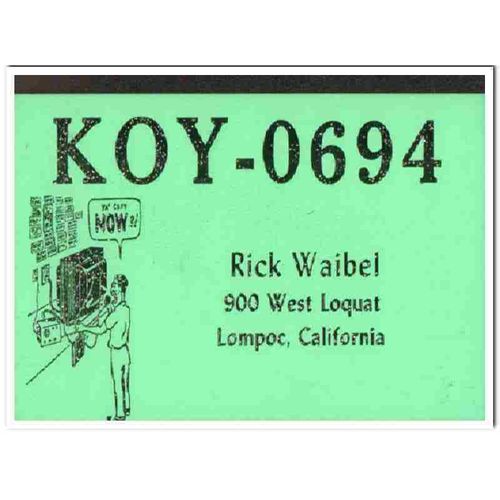 koy-0694 rick waibel lompoc calif 1960s cb qsl card vintage postcard